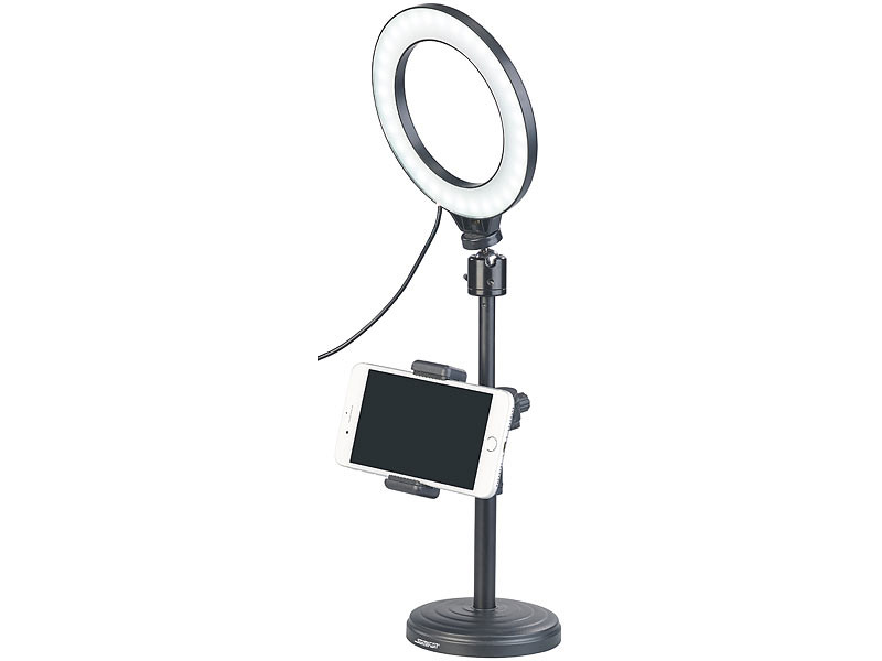 Somikon Anneau Lumineux LED 9cm Avec Support Smartphone – 10 Niveaux, 3 Températures Couleur