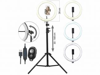 Anneau lumineux LED Ø 26 cm avec support pour smartphone et trépied (Reconditionné)