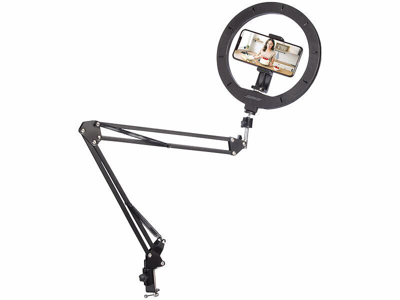 Anneau LED CCT Ø 25 cm de table avec support smartphone