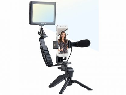 Kit de vlogging avec lampe LED, microphone, trépied et support pour smartphone (Reconditionné)