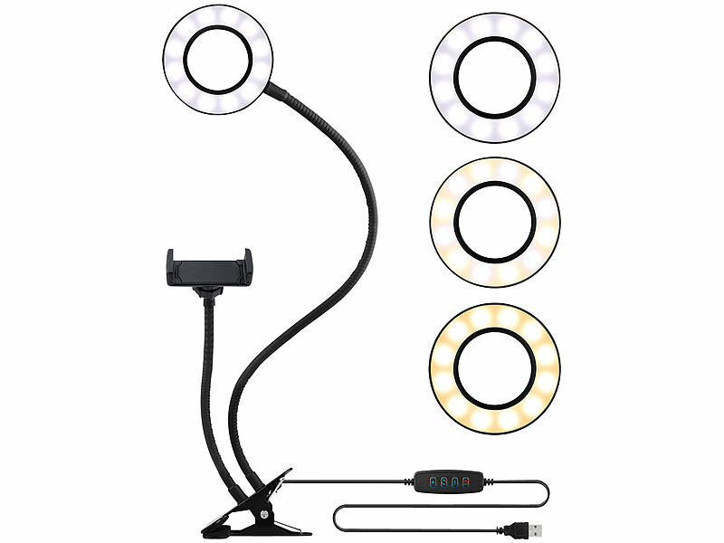 Anneau lumineux LED avec support pour smartphone Ø 9 cm (Reconditionné)